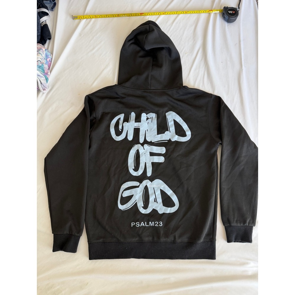 Child Of God Psalm 23 Black Graphic Pullover Hoodie Sweatshirt Mens Large